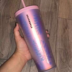 Starbucks Tumbler, pink iridescent pine cones